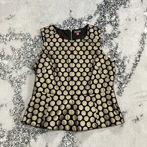 Vince Camuto Gold Polka Dot Peplum Top Sleeveless Black Womens Size 14